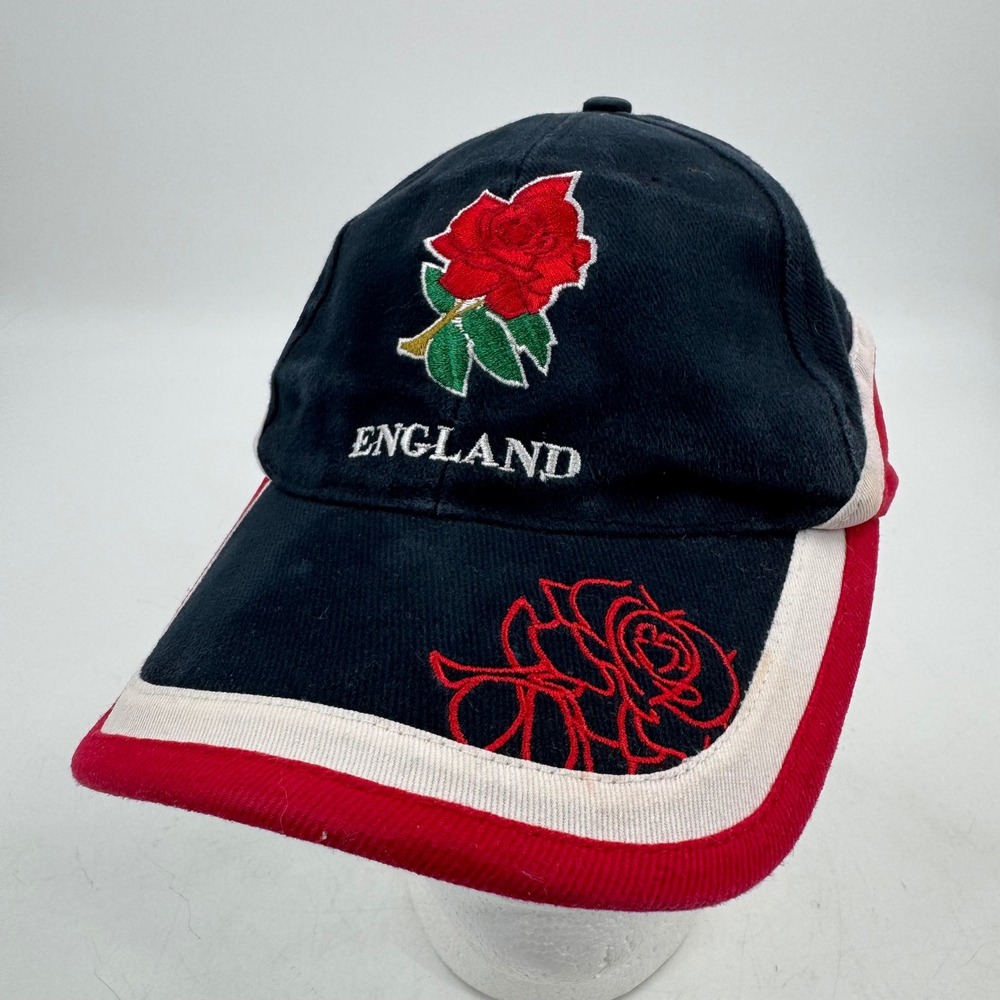 England Rose Embroidered Baseball Cap Black Red Cotton‎ Adjustable Strap